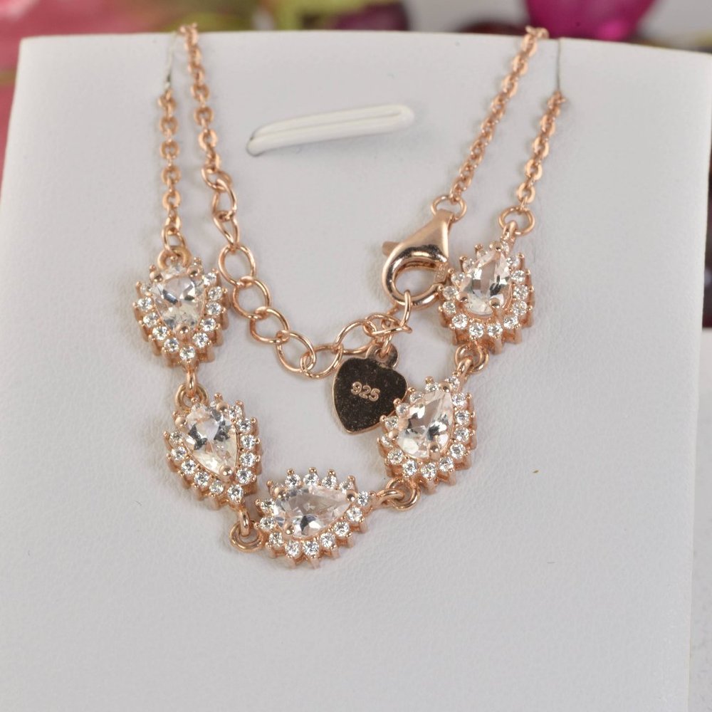 Natural Morganite Bracelet, Solid 925 Silver 14k Rose Gold Bracelet - Picture 4 of 4